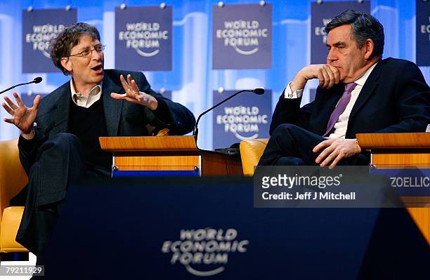 Gordon Brown , British Prime Minister, and Microsoft Chairman Bill Gates attend the third day of the World Economic Forum January 25, 2008 in Davos,...