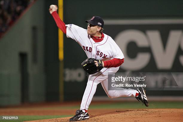 Curt Schilling of the Boston Red Sox pitches during Game Two of the World Series against the Colorado Rockies at Fenway Park in Boston, Massachusetts...