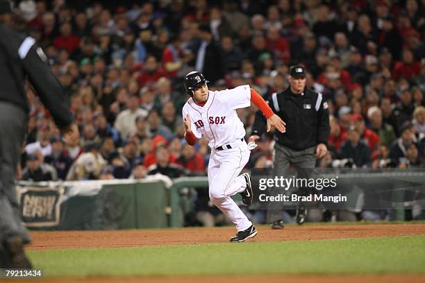 Jacoby Ellsbury of the Boston Red Sox runs to second base during Game Two of the World Series against the Colorado Rockies at Fenway Park in Boston,...
