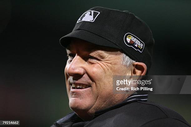 Umpire Ed Montague during Game One of the 2007 World Series between the Boston Red Sox and Colorado Rockies on October 24, 2007 at Fenway Park in...