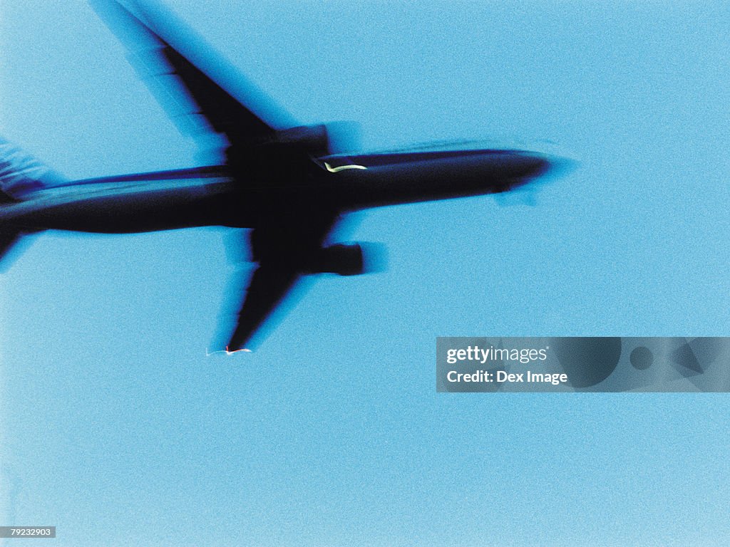 Passenger aircraft flying, elevated view