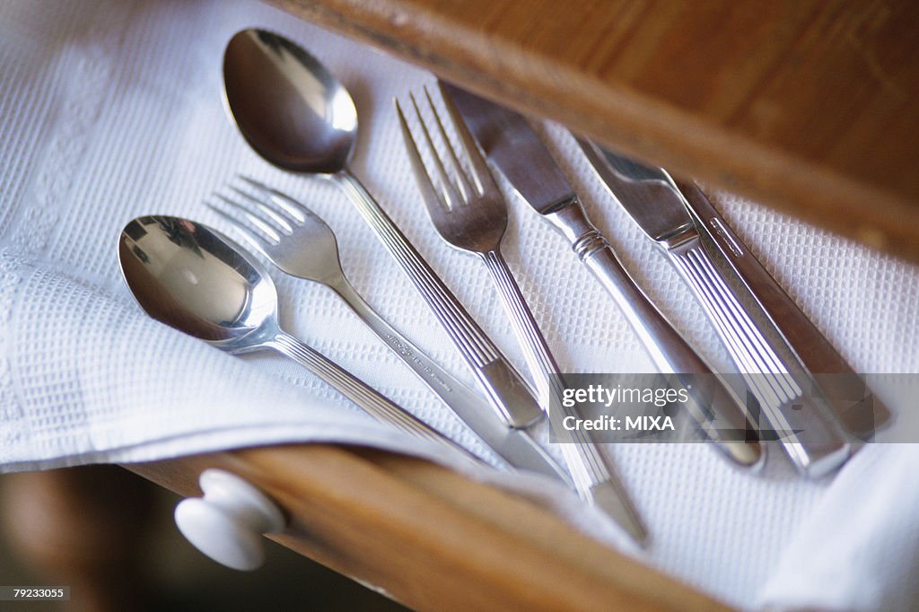 Cutlery on drawer