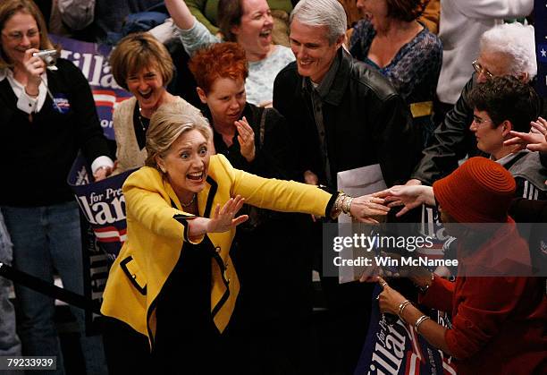 Democratic presidential candidate Sen. Hillary Clinton reaches out to greet supporters while arriving for a campaign event at the Freedom Center...