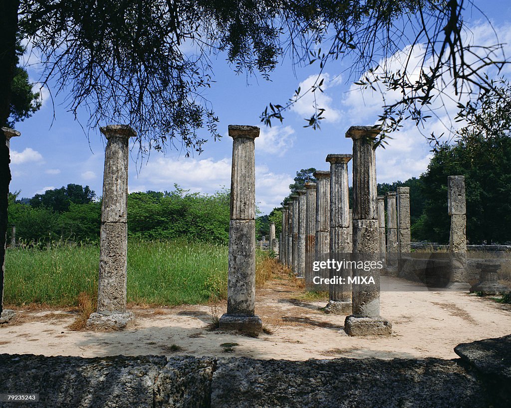 Ancient pillars in Olympia, Greece