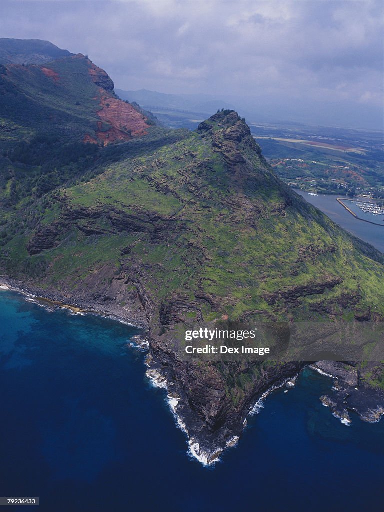 USA, Hawaii, Kauai, mountainous coastline, aerial view