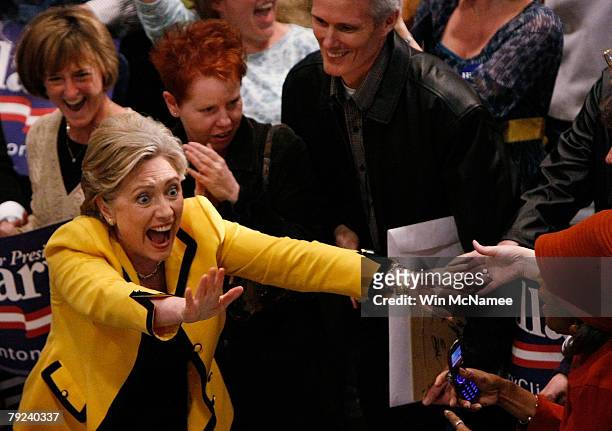 Democratic presidential candidate Sen. Hillary Clinton reaches out to greet supporters while arriving for a campaign event at the Freedom Center...