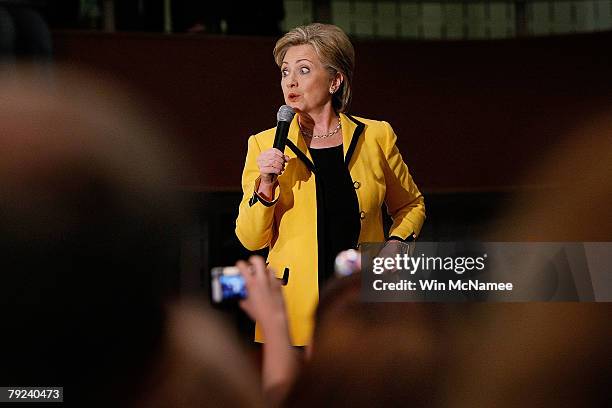 Democratic presidential candidate Sen. Hillary Clinton speaks during a campaign event at the Freedom Center January 25, 2008 in Rock Hill, South...