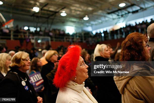 Supporters listen as Democratic presidential candidate Sen. Hillary Clinton speaks during a campaign event at the Freedom Center January 25, 2008 in...