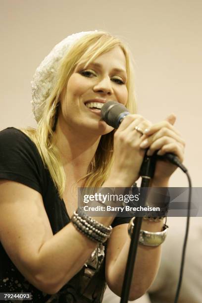 Musician Natasha Bedingfield performs at the John Lennon Educational Tour Bus Main Stage during the 2008 Consumer Electronic Show at the Las Vegas...