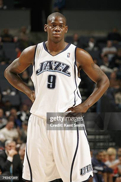 Ronnie Brewer of the Utah Jazz looks on against the Charlotte Bobcats during the game on December 19, 2007 at the Charlotte Bobcats Arena in...