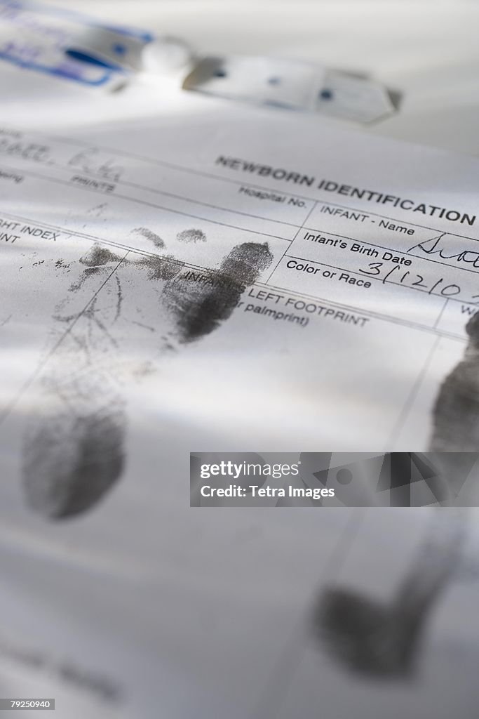 Infant's footprints on birth certificate