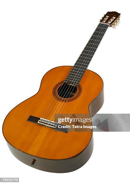 closeup of an acoustic guitar - acoustic guitar white background stock pictures, royalty-free photos & images