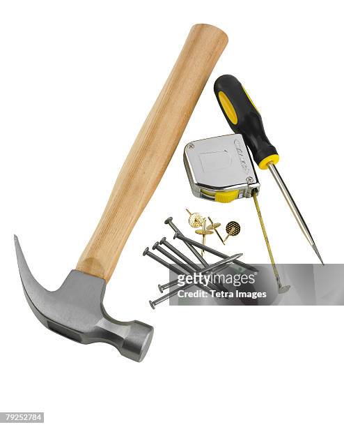 an assortment of tools - hammer and nail fotografías e imágenes de stock