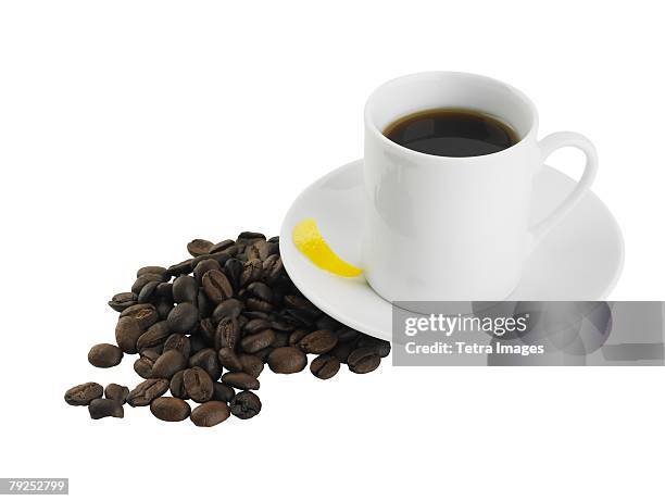 cup of coffee and beans - decaffeinated stock pictures, royalty-free photos & images