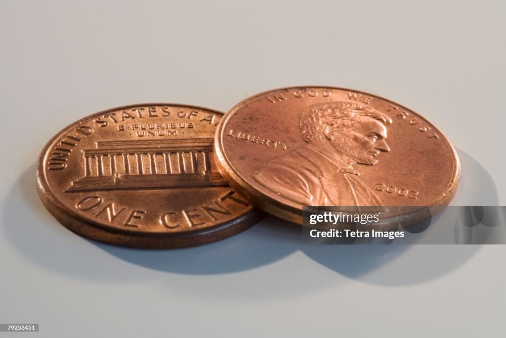 Close up of two pennies