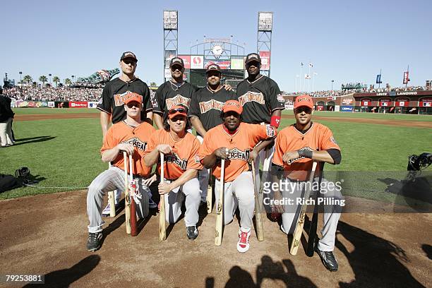 Home Run Derby participants pose together before the Home Run Derby at AT&T Park in San Francisco, California on July 9, 2007.