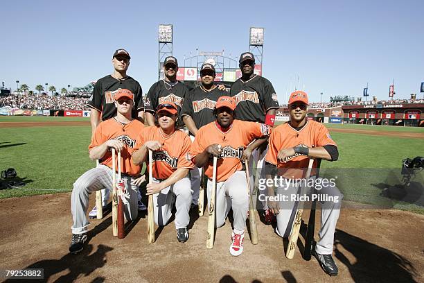 Home Run Derby participants pose together before the Home Run Derby at AT&T Park in San Francisco, California on July 9, 2007.