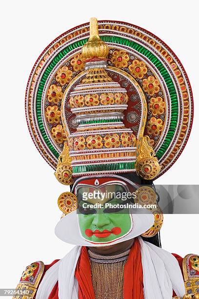 portrait of a kathakali dance performer - kathakali stock pictures, royalty-free photos & images