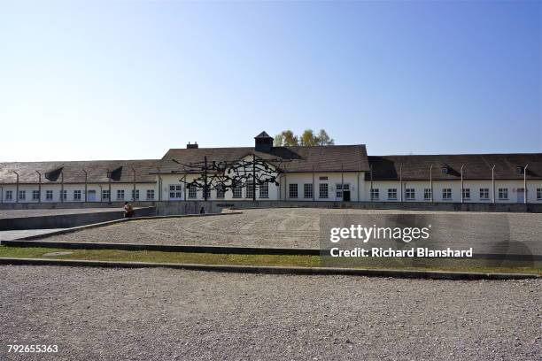 The memorial sculpture by Yugoslav sculptor Nandor Glid outside the former maintenance building at the site of the former Dachau Nazi concentration...