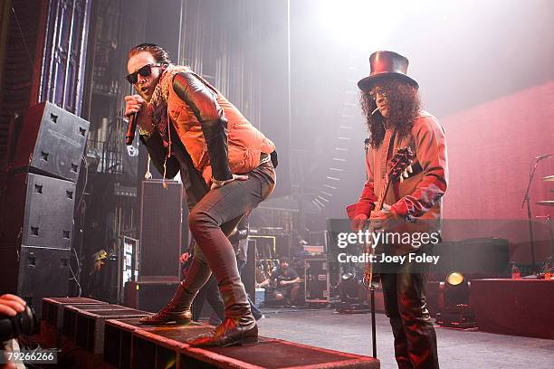 Scott Weiland and Slash of Velvet Revolver perform live on the opening night of their tour at Riviera Theater on January 24,2008 in Chicago, Illinois