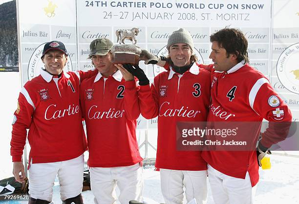 Winning Team Cartier Adriano Agosti, Marcos Di Paola, , Guillermo Terrera and Jose Donoso are seen with the President's Trophy after beating Team...