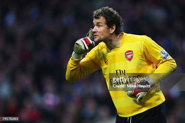 Jens Lehmann of Arsenal gives instructions to his team mates during the FA Cup Sponsored by e.on Fourth Round match between Arsenal and Newcastle...