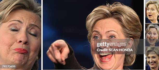 File images of Democratic presidential hopeful and US Senator from New York Hillary Clinton: 02 January 2008 in Cedar Rapids, Iowa, ; 04 January 2008...
