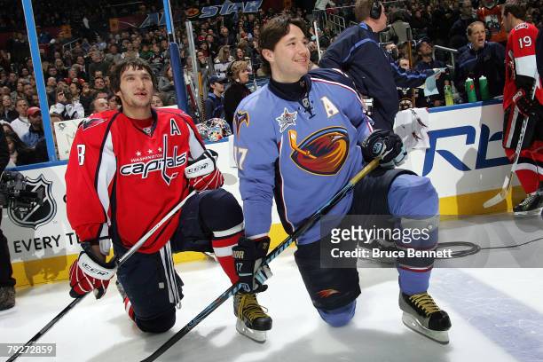 Eastern Conference All-Star Alex Ovechkin of the Washington Capitals and Ilya Kovalchuk of the Atlanta Thrashers look on during the Dodge/NHL...