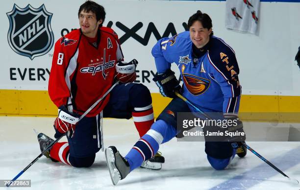 Eastern Conference All-Stars Alex Ovechkin of the Washington Capitals and Ilya Kovalchuk of the Atlanta Thrashers look on during the Dodge/NHL...