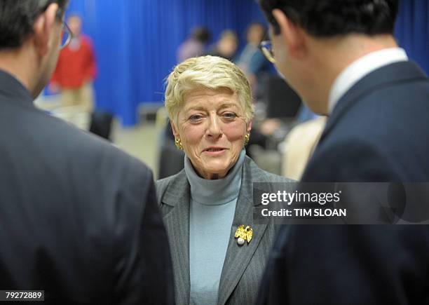 Former New York US Representative and 1984 Democrat Vice Presidential candidate Geraldine Ferarro talks with reporters after addressing the...