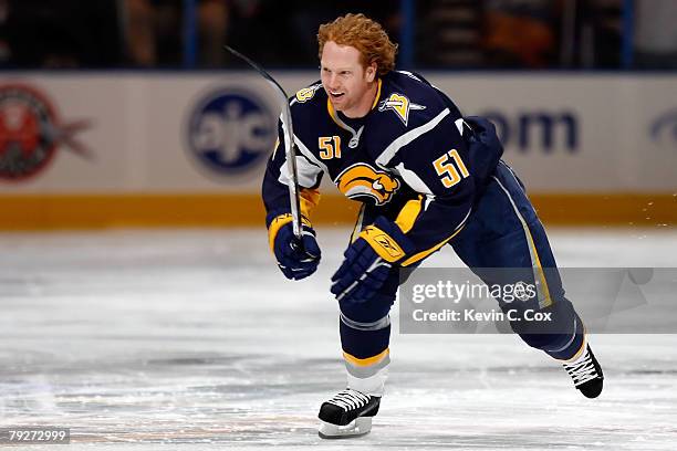 Western Conference All-Star Brian Campbell of the Buffalo Sabres is introduced before the Dodge/NHL SuperSkills competition as part of the 2008 NHL...