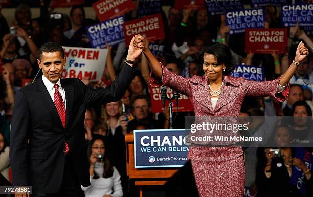 Democratic presidential candidate Sen. Barack Obama and his wife Michelle celebrate his victory in the South Carolina primary with supporters at the...