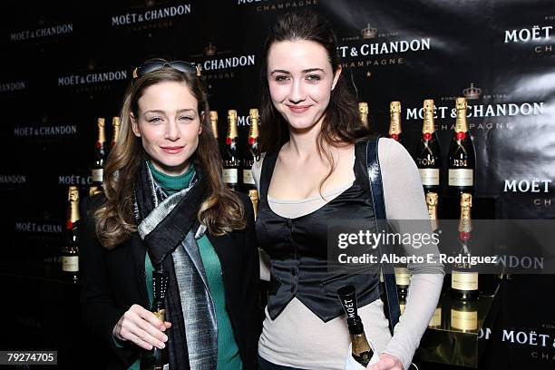 Actress Kate Towne and actress Madeline Zima attend the Moet & Chandon suite at The Luxury Lounge in honor of the 2008 SAG Awards, held at the Four...