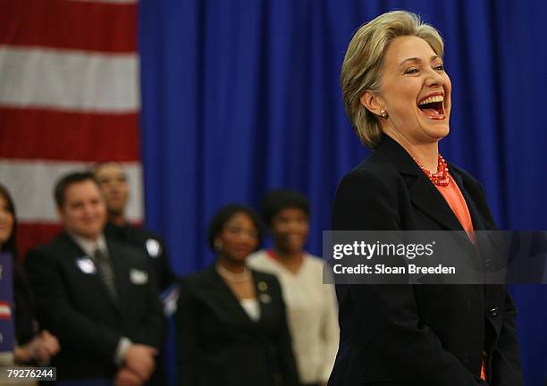 Democratic presidential hopeful Sen. Hillary Clinton laughs during a post primary town hall meeting on the campus of Tennessee State University on...