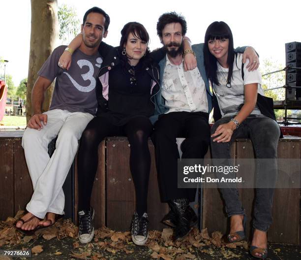 Alex Dimitraides, Emily Barclay, Noah Taylor and MTV's newest VJ Ruby Rose attend the One80 Project festival in Harmony Park on January 27, 2008 in...