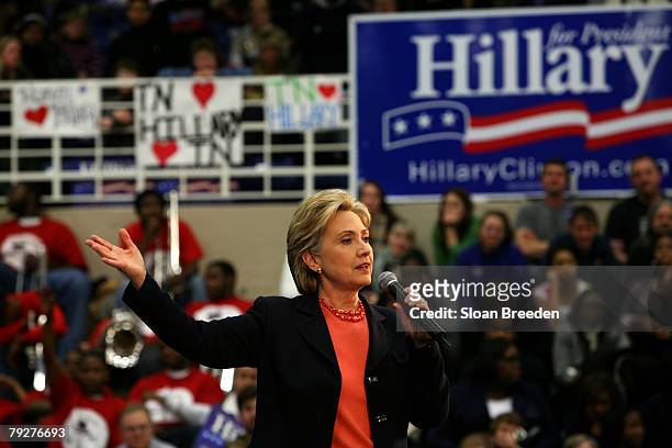Democratic presidential hopeful Sen. Hillary Clinton speaks during a post primary town hall meeting on the campus of Tennessee State University on...