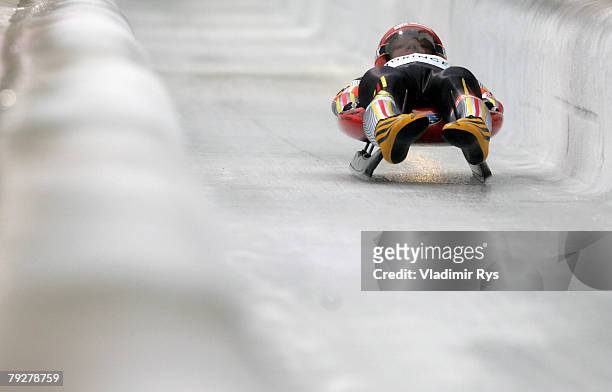 Felix Loch of Germany in action during team competition race of the 40th Luge World Championships at the Rodelbahn Oberhof on January 27, 2008 in...