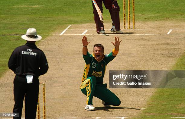 Johan Botha of South Africa appeals during the 3rd ODI between South Africa and West Indies held at Sahara Oval St Georges on January 27, 2008 in...