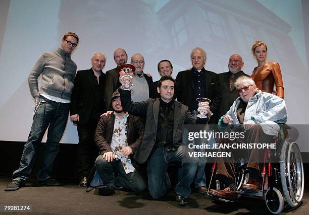 Spanish director, Juan Antonio Bayona poses with the members of the jury, 27 January 2008 in Gerardmer, eastern France, after receiving the "Grand...