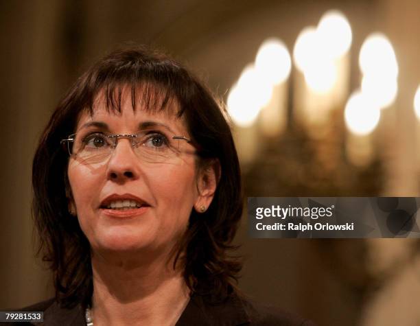 Andrea Ypsilanti, top candidate of the Social Democratic Party attends a television debate during the parliamentary elections at the Landtag January...