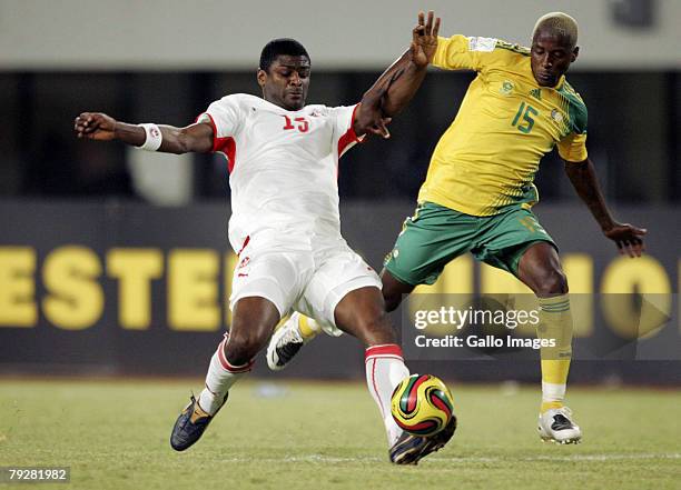 Radhi Jaidi and Sibusiso Zuma during the Group D African Cup Of Nations match between South Africa and Tunisia held at the Tamale Stadium on January...
