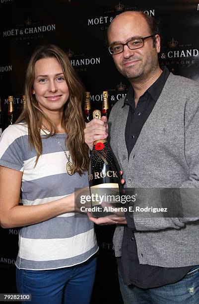 Actor Scott Adsit and actress Jessica Makinson attend the Moet & Chandon suite at The Luxury Lounge in honor of the 2008 SAG Awards, held at the Four...