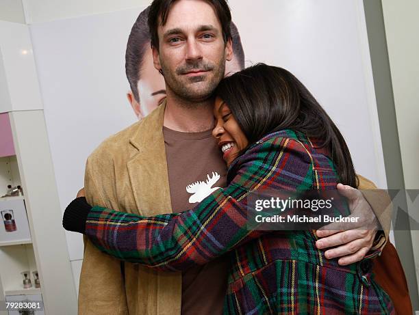 Actor Jon Hamm and actress Taraji Henson attend The Luxury Lounge in honor of the 2008 SAG Awards featuring the L'Oreal Paris Beauty Suite, held at...