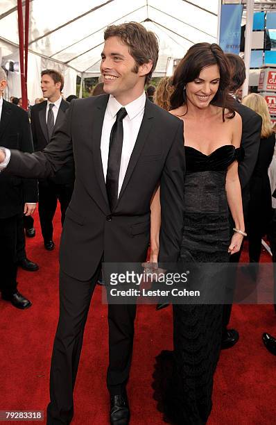 Actor James Marsden and wife Lisa Linde arrive to the TNT/TBS broadcast of the 14th Annual Screen Actors Guild Awards at the Shrine Auditorium on...