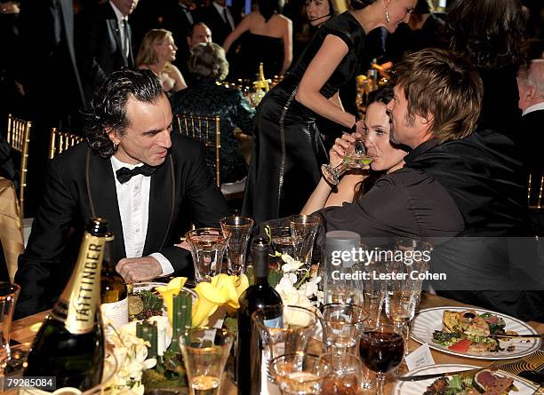 Actors Daniel Day Lewis, Angelina Jolie, and Brad Pitt in the audience at the TNT/TBS broadcast of the 14th Annual Screen Actors Guild Awards at the...