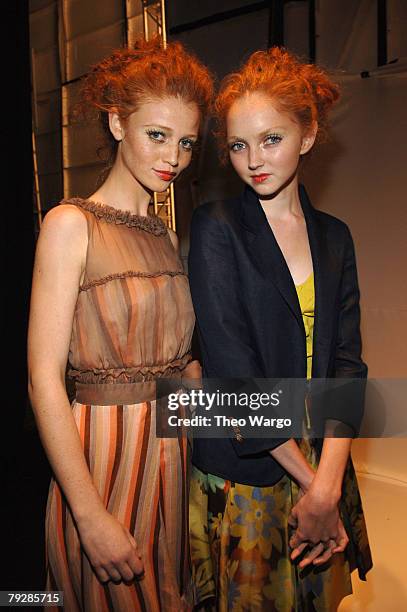 Cintia Dicker and Lily Cole wearing Luca Luca Spring 2006