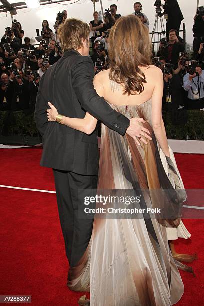 Actor Brad Pitt and Actress Angelina Jolie arrives to the TNT/TBS broadcast of the 14th Annual Screen Actors Guild Awards at the Shrine Auditorium on...