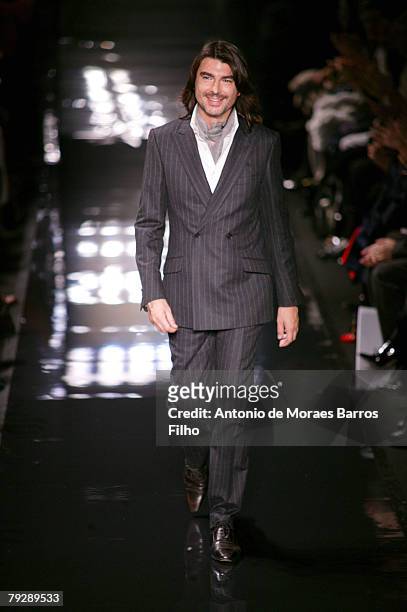 French designer Stephane Rolland at the end of his Spring-Summer 2008 Haute-Couture collection show on January 24, 2008 in Paris, France.