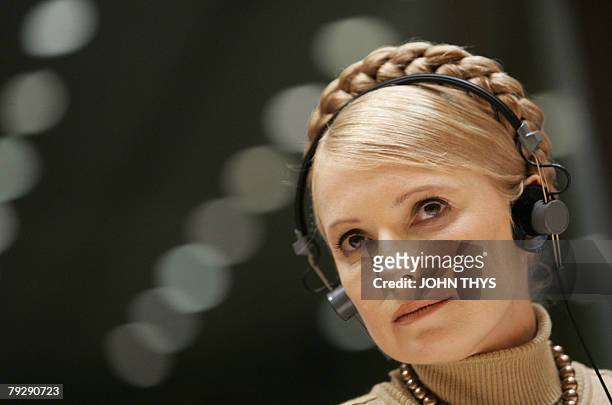 Ukrainian Prime Minister Yulia Tymoschenko sits at the EU Parliament in Brussels, 28 January 2008. Tymoshenko denied toay that her country wished to...