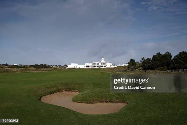 The clubhouse behind the 18th green at Royal Birkdale Golf Club venue for the 2008 Open Championship, on October 9, 2007 in Southport, England